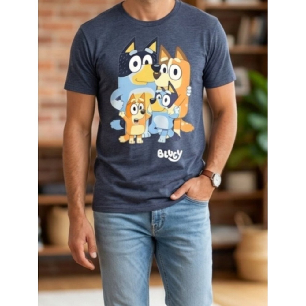 Bluey Shirt Adult Large Cartoon Family Graphic Crew Neck Tee T-Shirt Heather